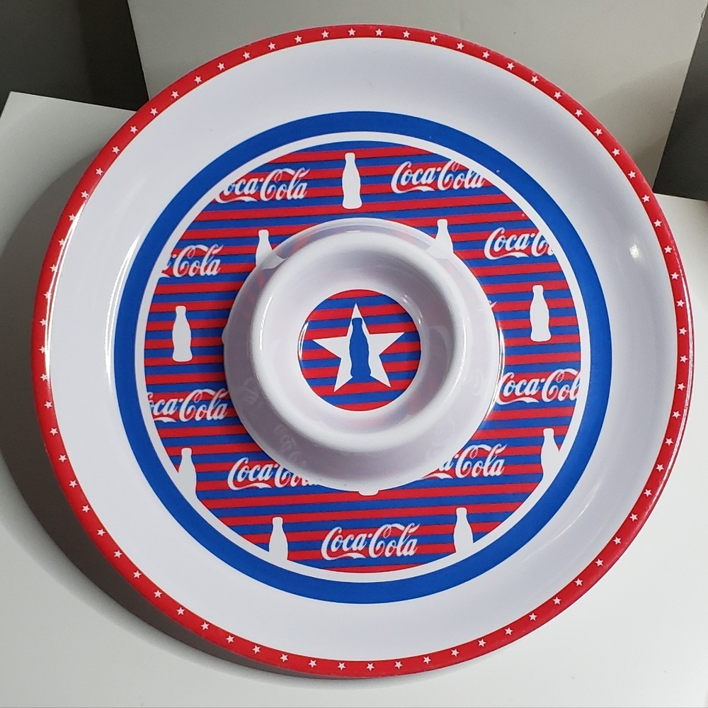 Coca-Cola Chips And Dip Serving Tray Retro Coke Collectible Blue And Red Stars